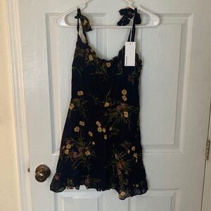 Reformation Navy Dress with Floral Accents